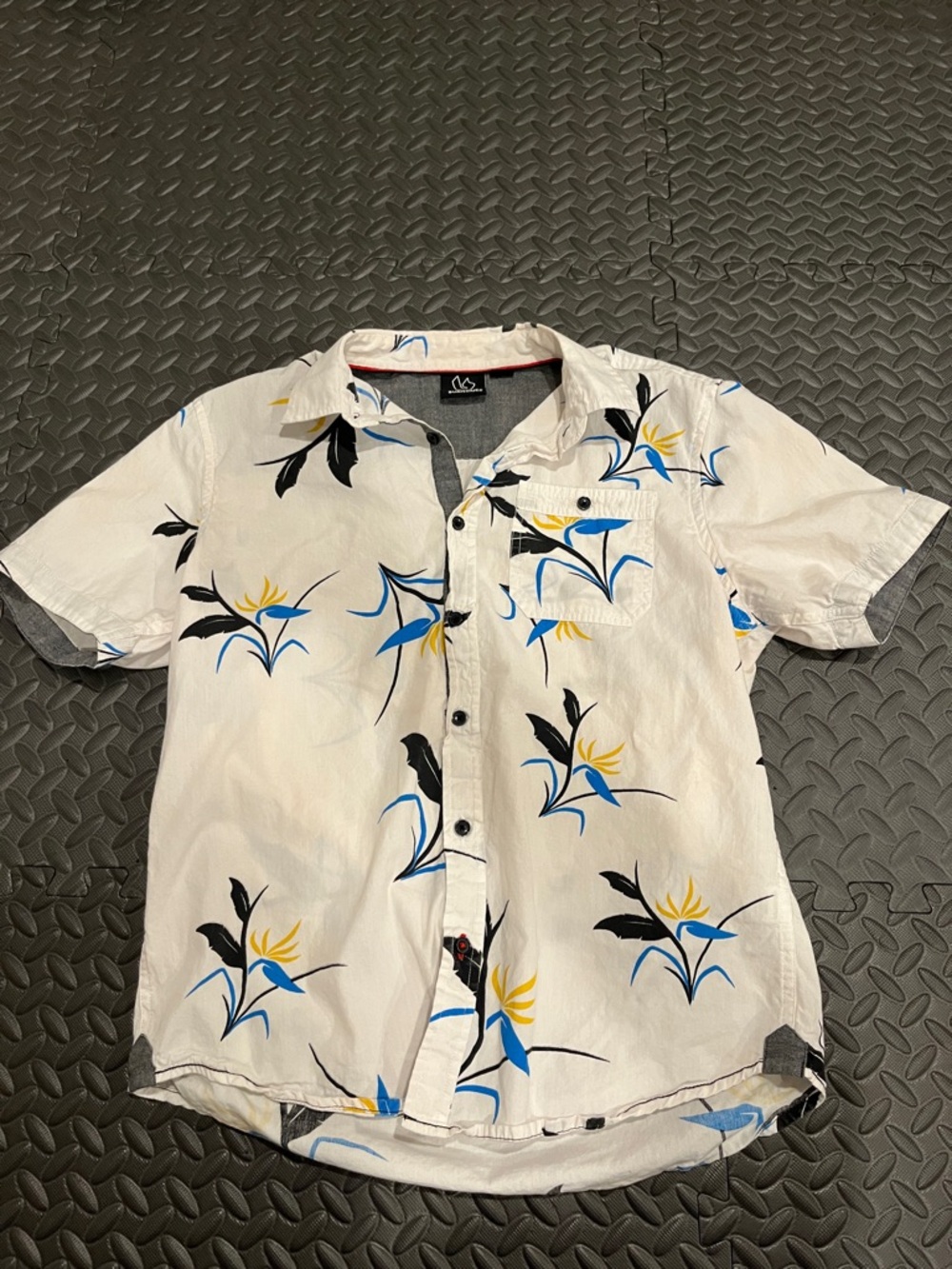 burnside White Short-Sleeve Button-Down Shirt with Blue & Yellow Floral Print